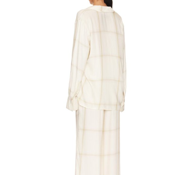 WeWoreWhat | Brushed Flannel Button Up & Drawstring Pull On Pant Set | Ecru | L - Picture 2 of 8